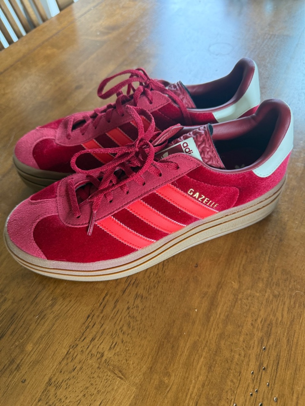 adidas Originals Gazelle Platform Sneakers in Red and Gum